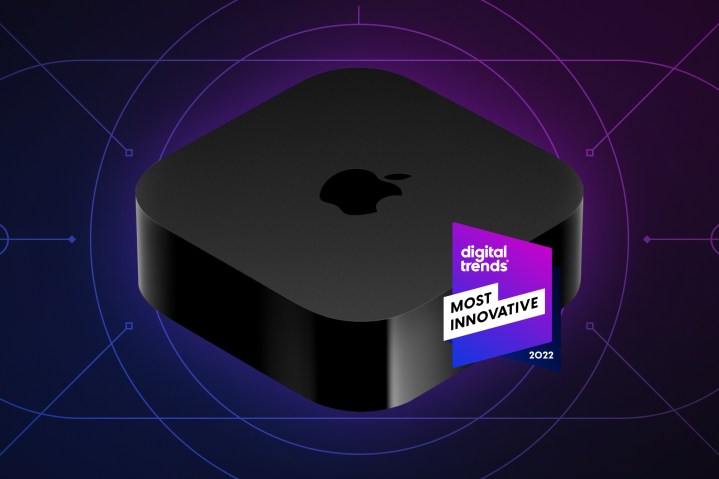 Apple TV 4k (2022) su sfondo viola