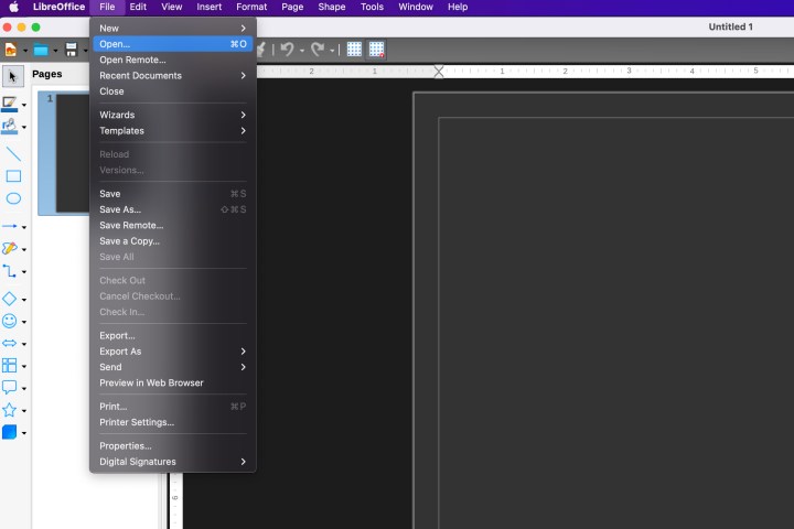 Open را در LibreOffice انتخاب کنید.