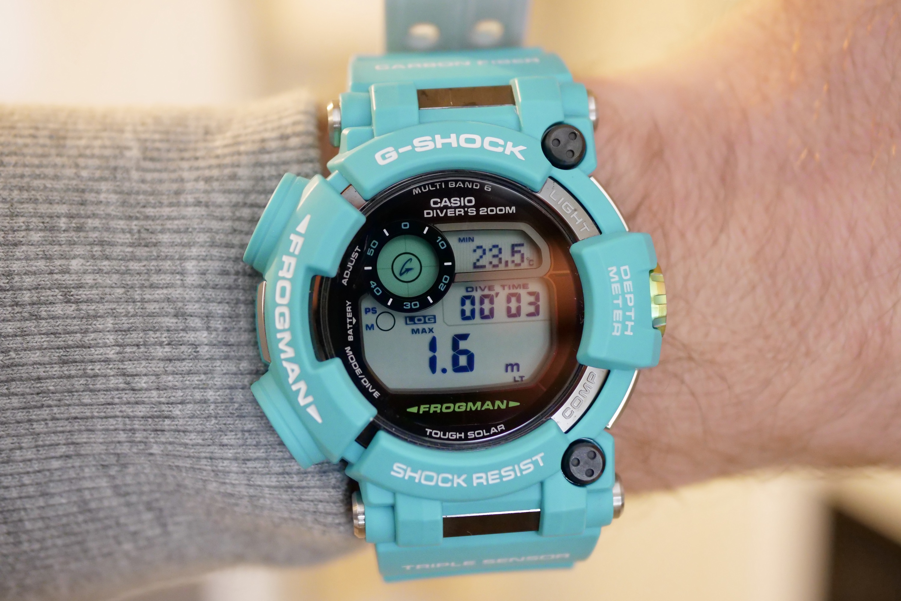 Casio G-Shock GWF-D1000 Frogman showing the dive log.