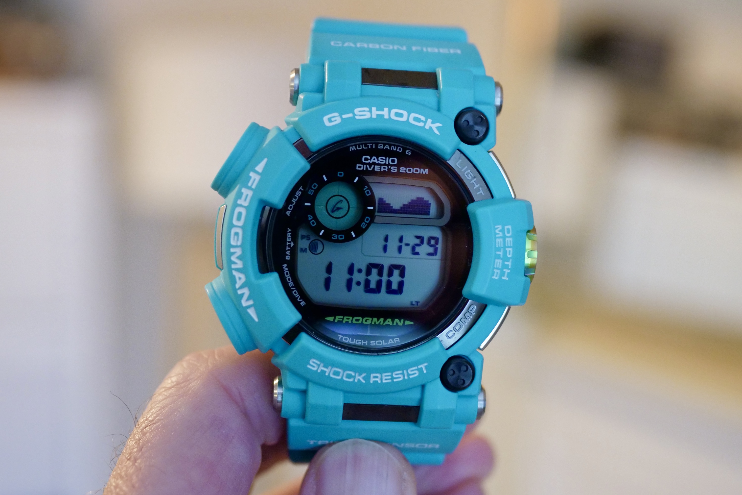 Casio G-Shock GWF-D1000 Frogman showing the tide graph
