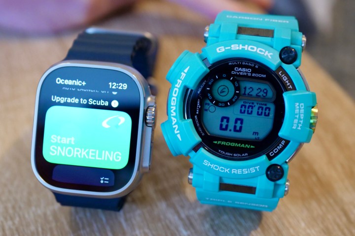 The Casio G-Shock GWF-D1000 Frogman with the Apple Watch Ultra.