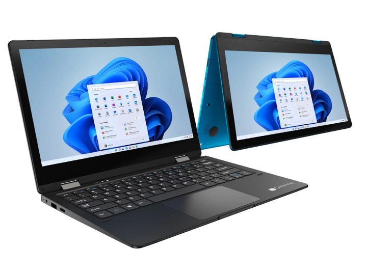 The Gateway Notebook 2-in-1 laptop shown in laptop mode and tent mode.