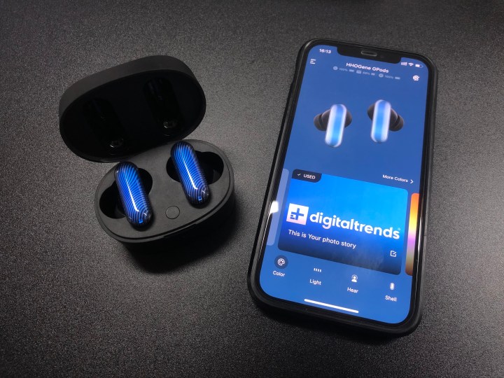 HHOGene GPods with mobile app and Digital Trends featured lit up blue.