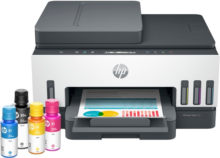 HP Smart Tank 7301 with ink bottles