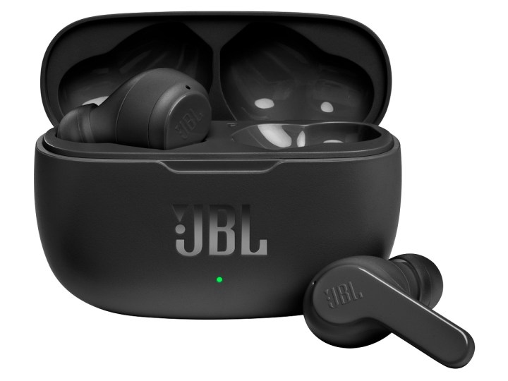 The JBL Vibe 200 True Wireless Earbuds and their charging case.