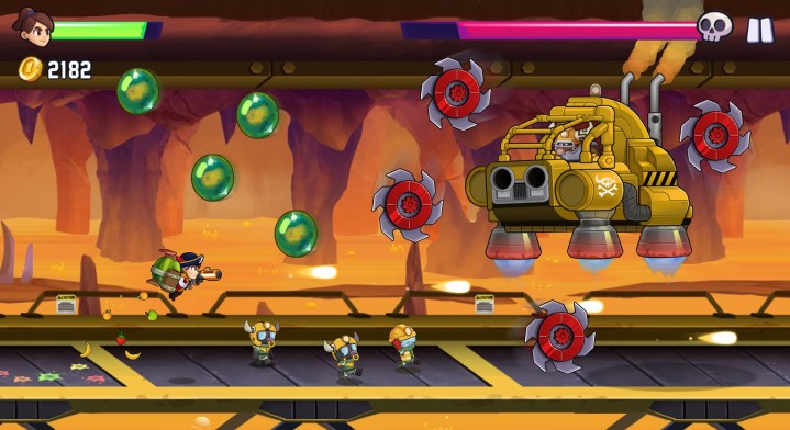 The player flies towards enemies in Jetpack Joyride 2.
