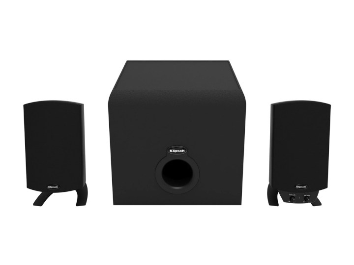 The Klipsch ProMedia 2.1 Bluetooth computer speakers against a white background.