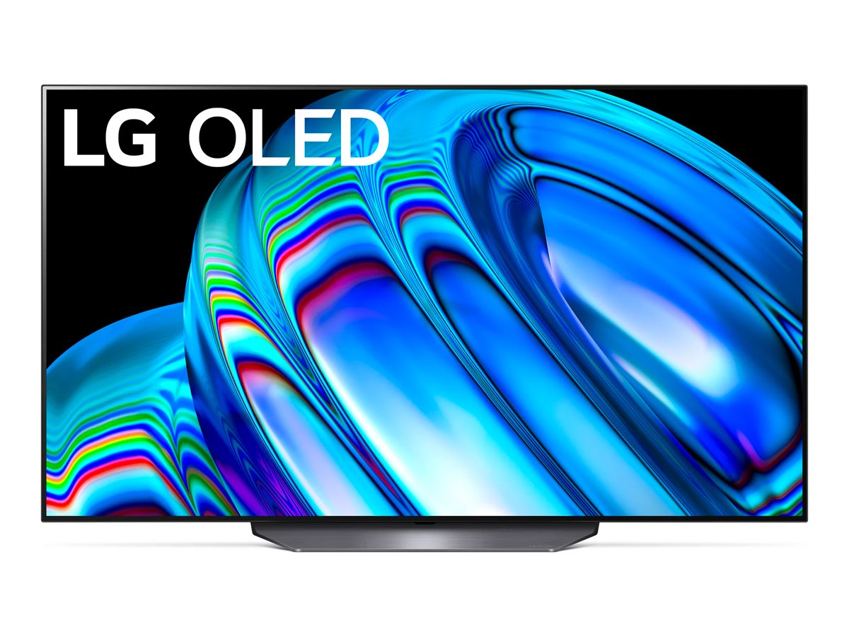 A TV inteligente LG OLED 4K Série B2 de 65 polegadas contra um fundo branco.