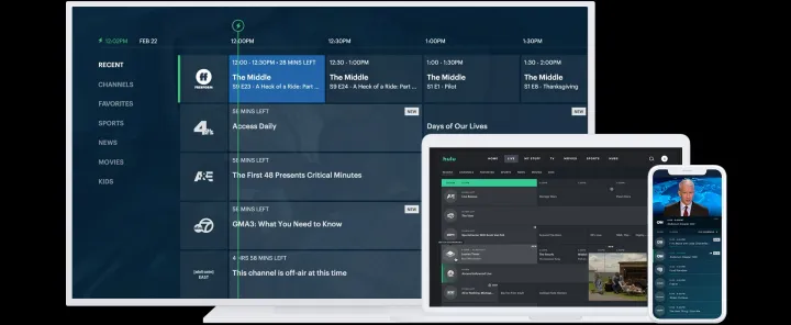 Exemple de guide en direct sur Hulu Live TV.