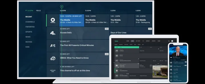 Muestra de guía en vivo en Hulu Live TV.
