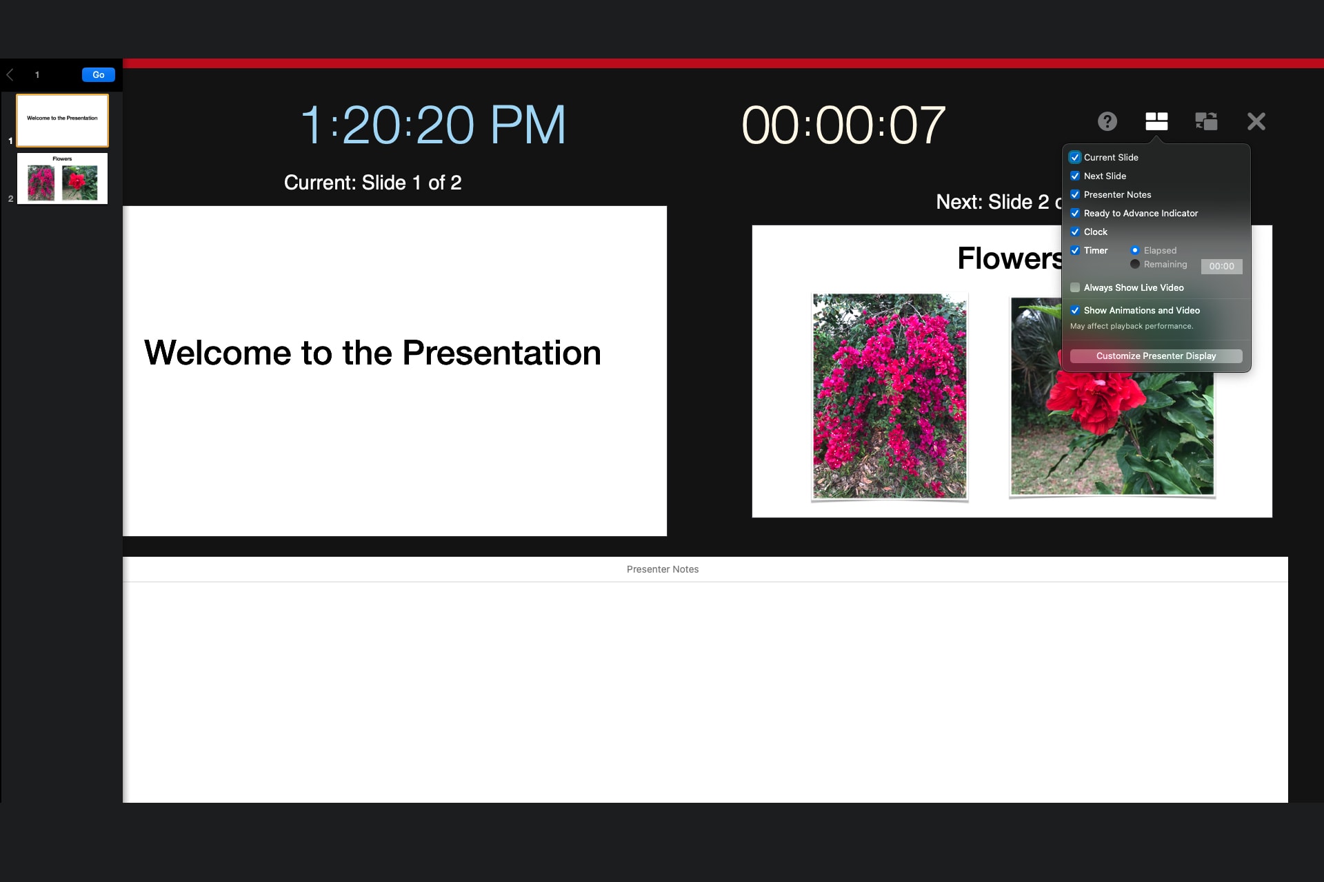 Keynote control screen when presenting.