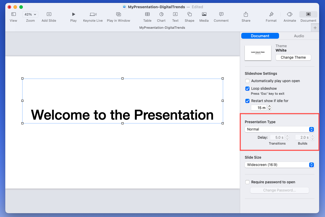 Keynote Presentation Type options.