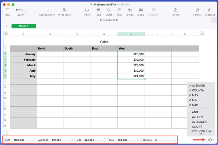 View calculations in Numbers.