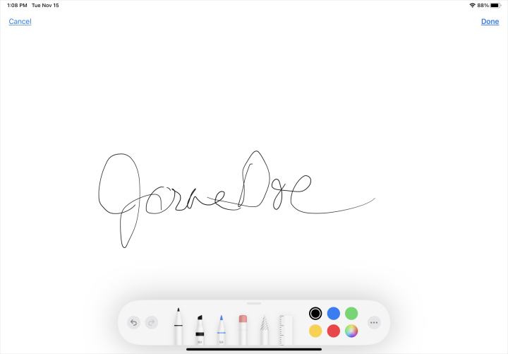 Sketch screen on iPad to capture a signature.