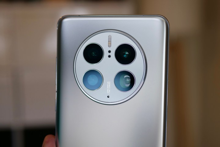 Huawei Mate 50 Pro camera module seen close up.