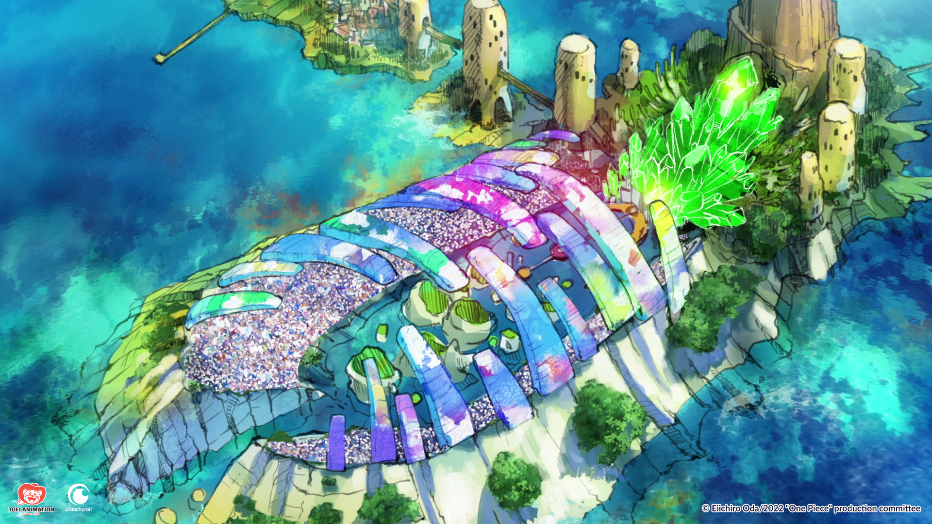 A ilha da música em One Piece Film: Red, onde Uta deve se apresentar.