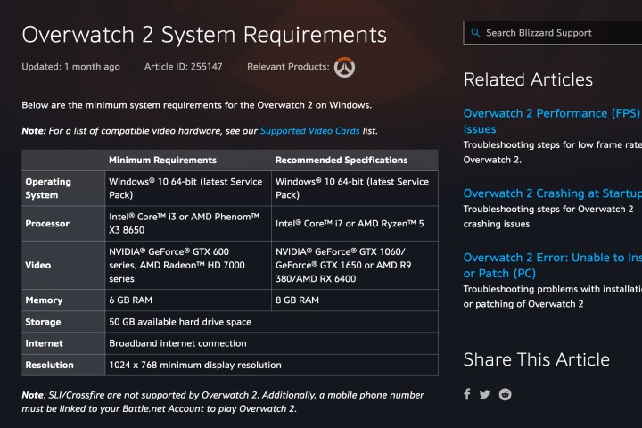 Overwatch 2 System Requirements.