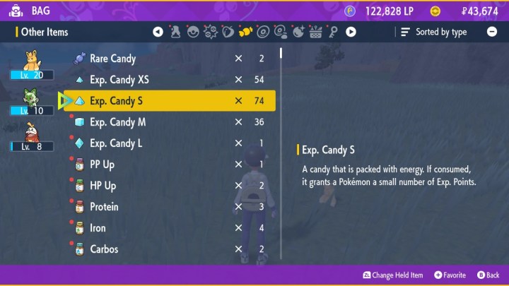 Inventory with XP candies.