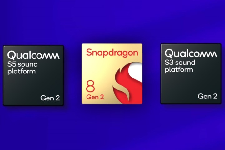 Logotipos para los conjuntos de chips Snapdragon Sound S3 y S5 Gen 2 de Qualcomm.