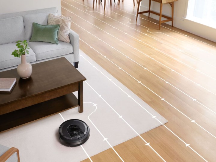 Robot Roomba i7+ (7550) Wi-Fi Connected Self-Emptying Robot Vacuum following efficient navigation map.