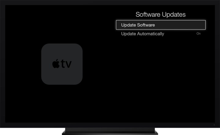 Software update options for tvOS.
