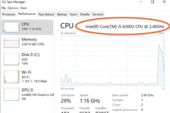 Task Manager CPU Info.