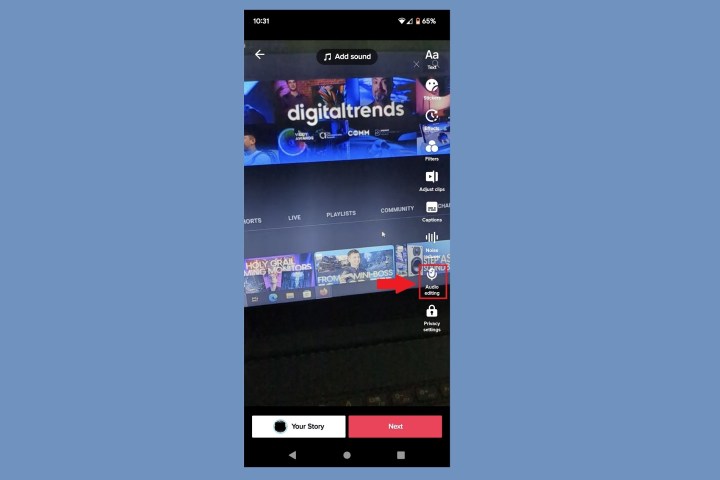 Кнопка TikTok Audio Editing на Android.