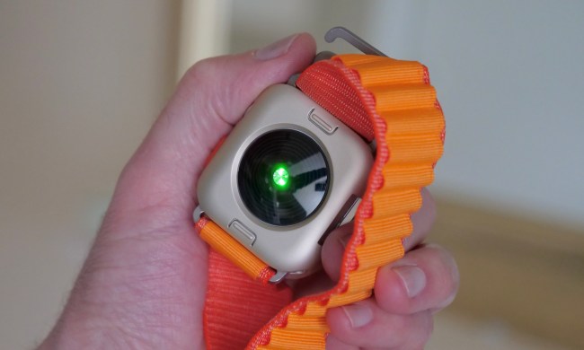 The back of the Apple Watch SE 2 in its protective case.