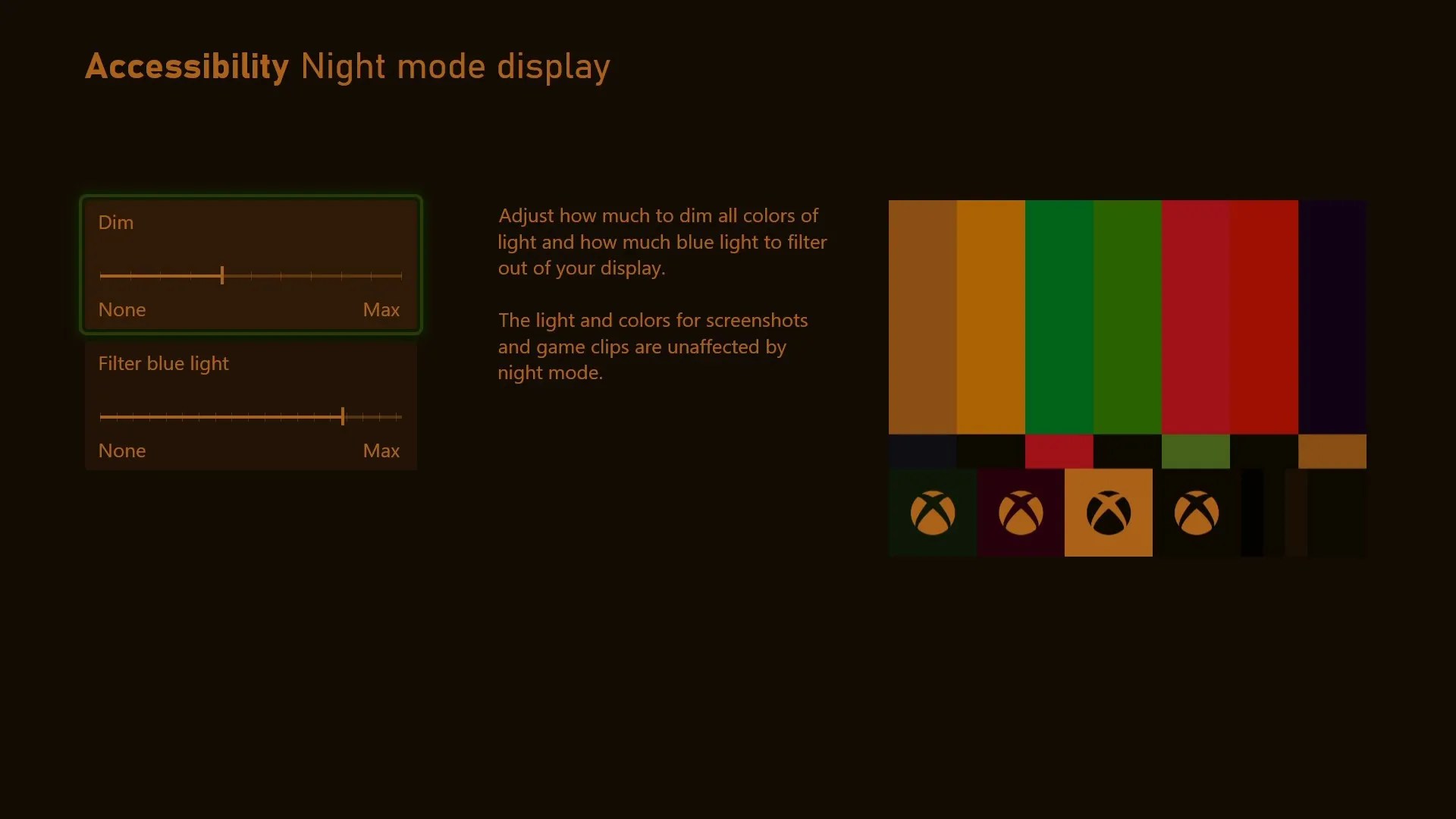Modo noturno ativado no Xbox Series X.