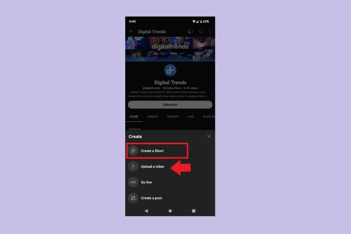 Select the option to create a shortlist in the YouTube mobile app.