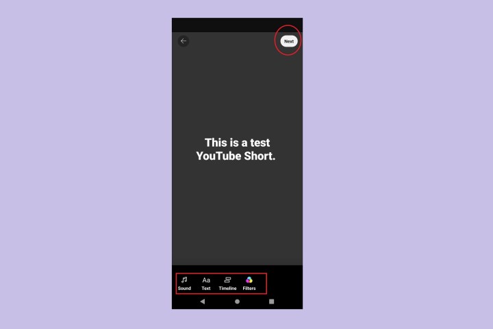 Vorschau des YouTube-Shorts-Videos und Bildschirm zum Hinzufügen von Text.