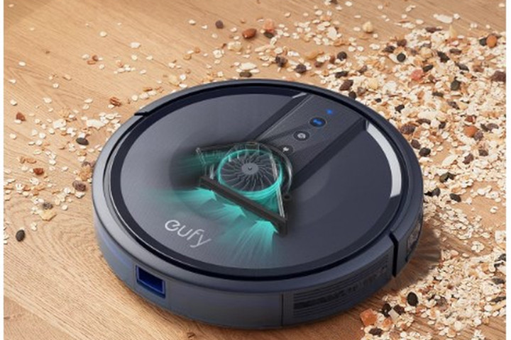 The Anker eufy 25C robot vacuum makes light work of a floor covered in crumbs.