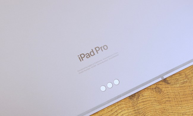 The "iPad Pro" logo on the back of the iPad Pro (2022).