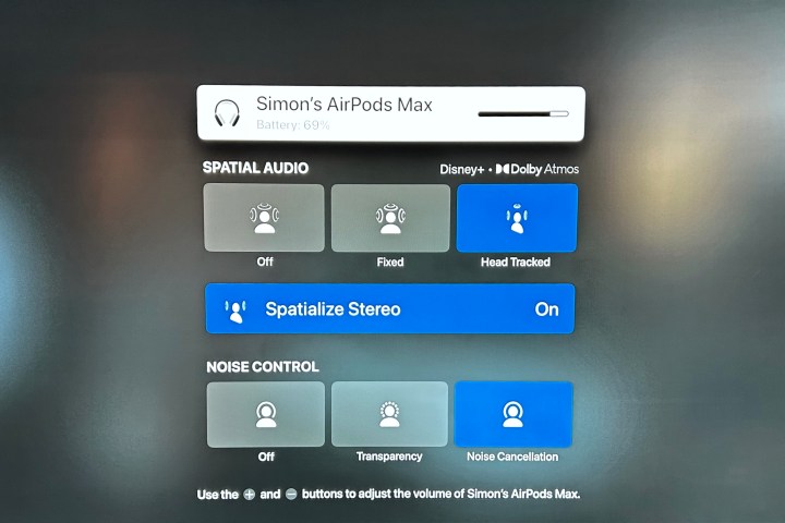 Apple TV headphone settings screen.