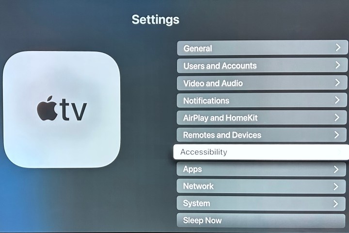 Pantalla de ajustes de Apple TV.