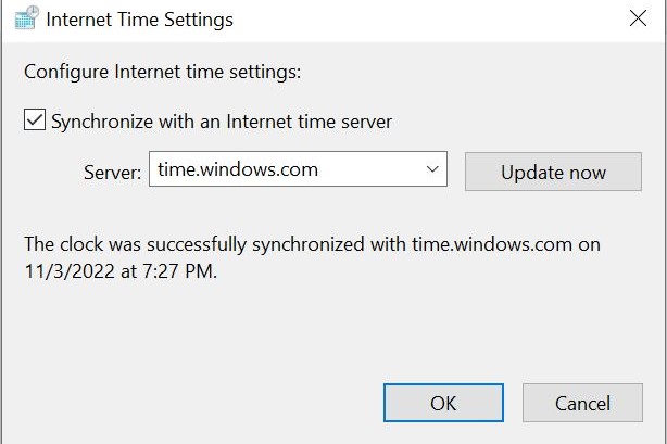Um zu versuchen, Ihre DST-Aktualisierungsprobleme zu beheben, können Sie versuchen, Ihren Windows-Computer mit der Internetzeit zu synchronisieren. 
