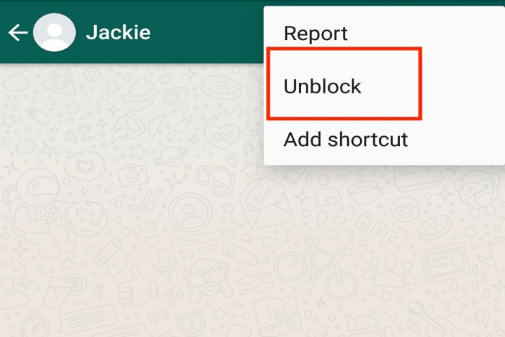 Unblock menu in chat thread WhatsApp.