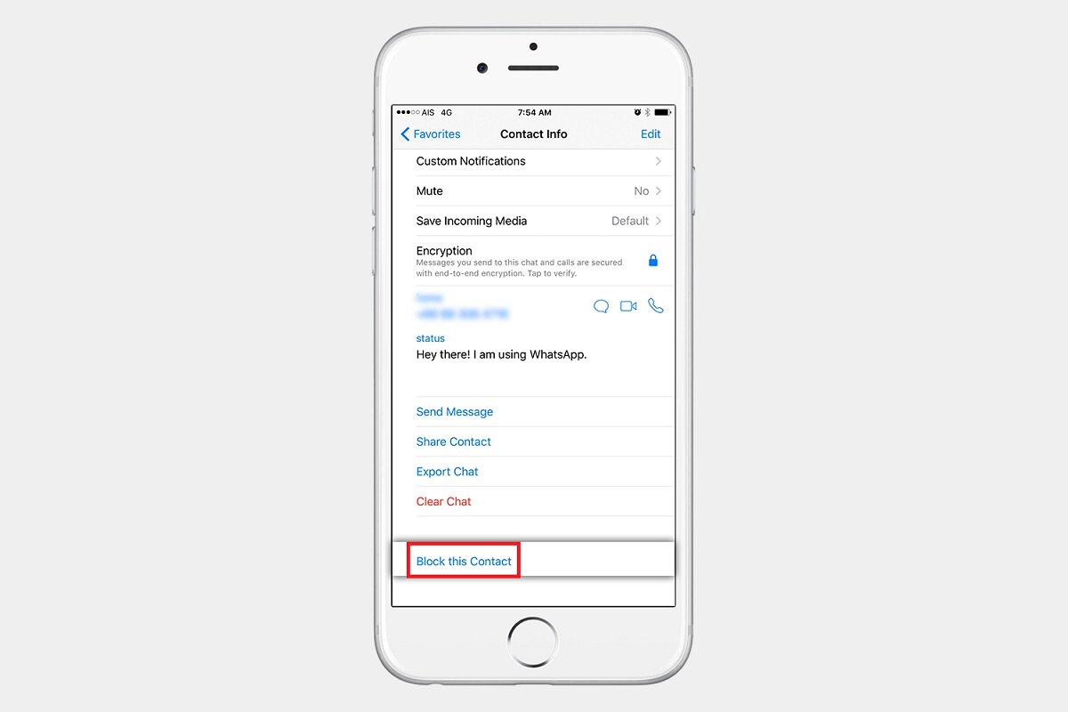 گزینه ای برای مسدود کردن WhatsApp در iOS.