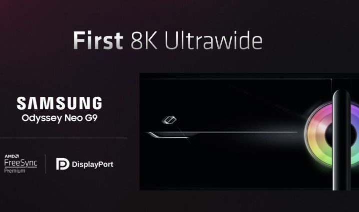 Eine Folie, die den ersten 8K-Ultrawide-Monitor von Samsung zeigt.