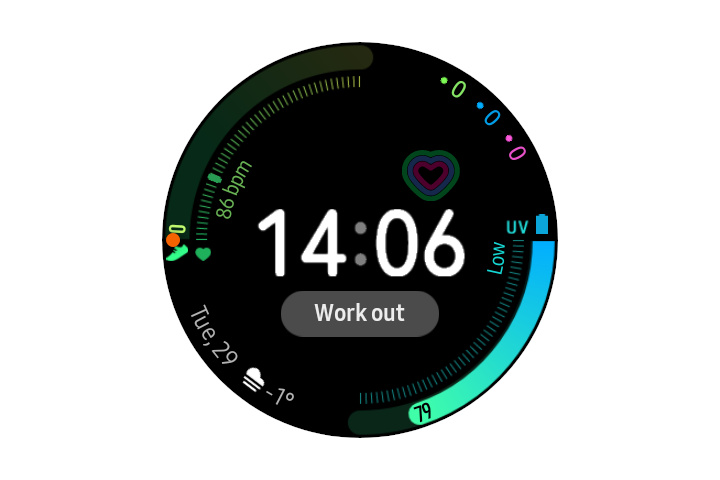 La esfera del reloj Health Dashboard para Galaxy Watch.