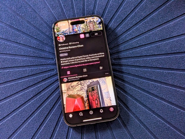 App Hive Social su un iPhone 14 Pro che mostra il profilo di Christine