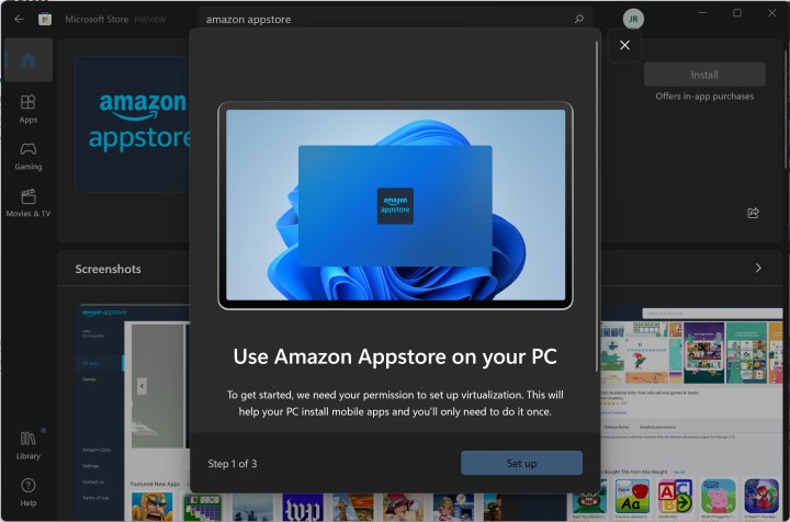 Enabling virtualization in order to use Amazon Appstore.