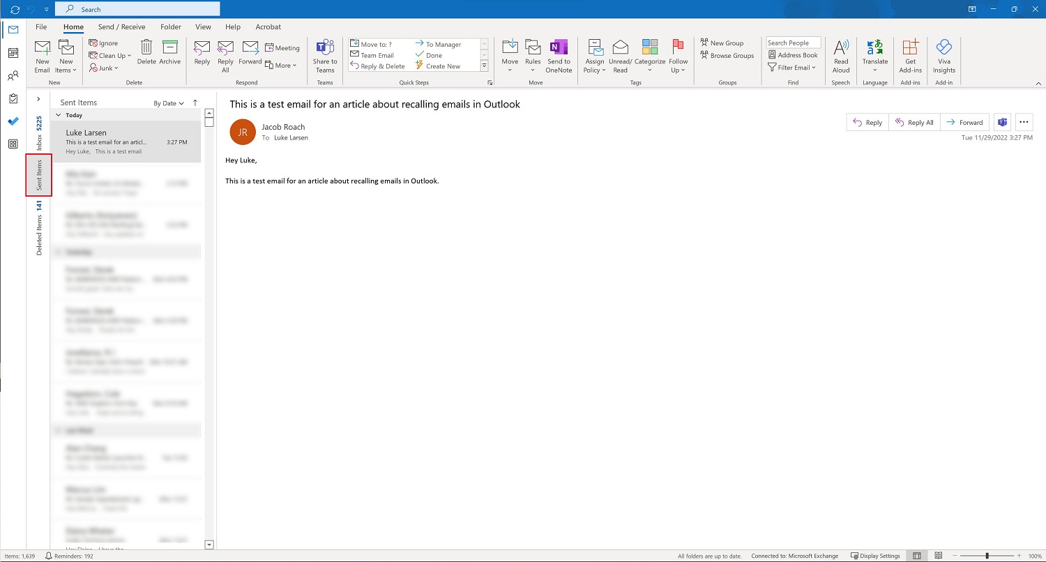 برگه موارد ارسال شده در Outlook.