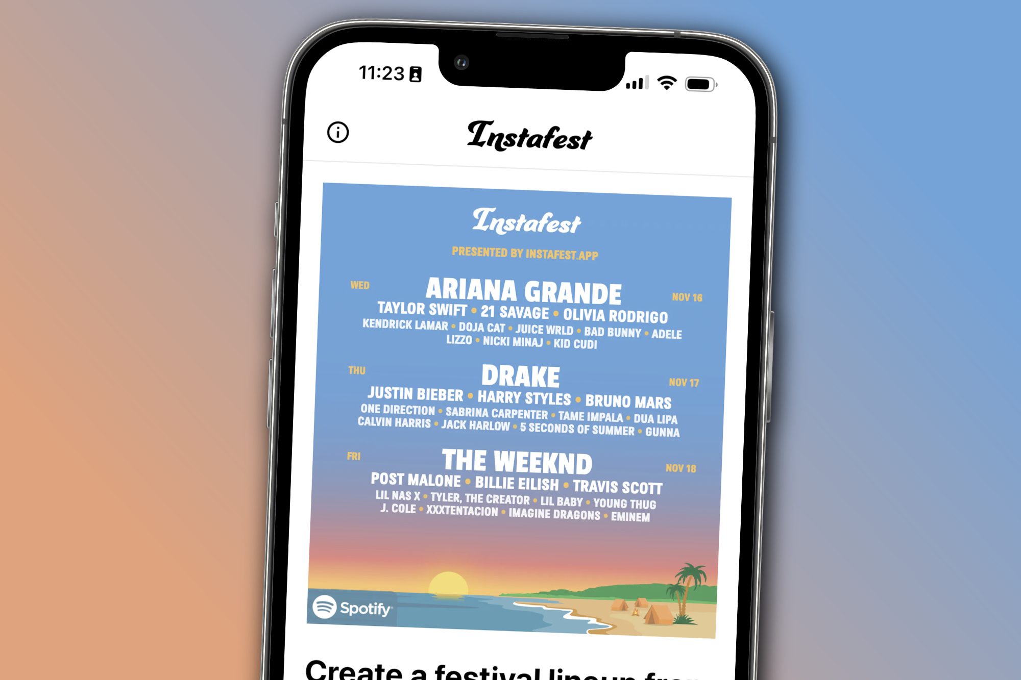 Instafest app: How to your Spotify lineup | Trends