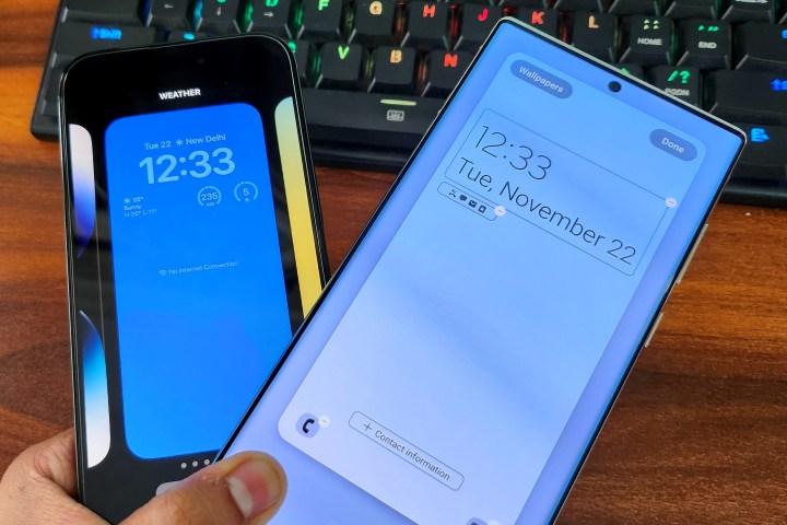 Comparing lock screen customization for One UI 5 and iOS 16.