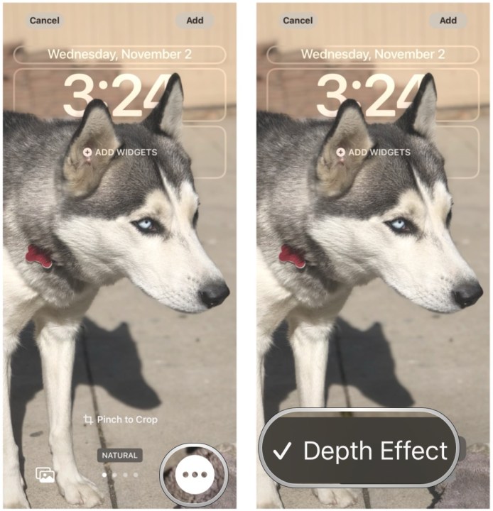 هنگامی که تصویر خود را انتخاب کردید، از حرکات چند لمسی برای حرکت دادن آن استفاده کنید و در صورت نیاز آن را برش دهید، روی دکمه سمت راست پایین ضربه بزنید و مطمئن شوید که Depth Effect انتخاب شده است.