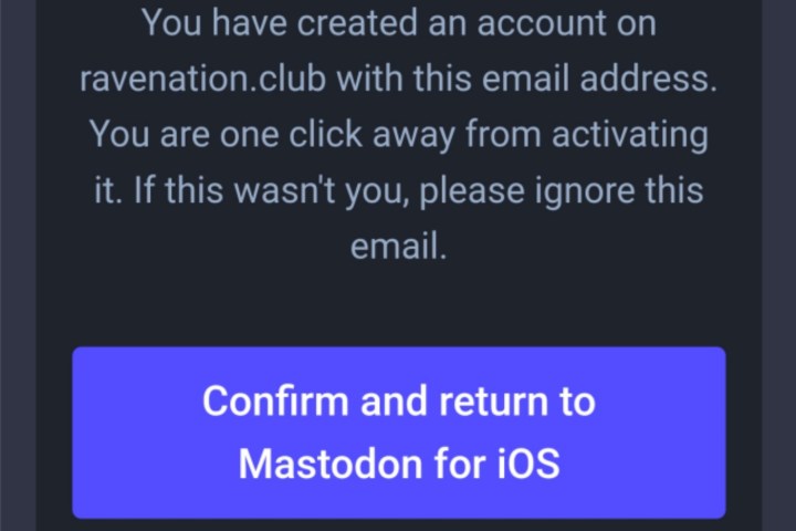 Confirmación por correo electrónico de Mastodon.