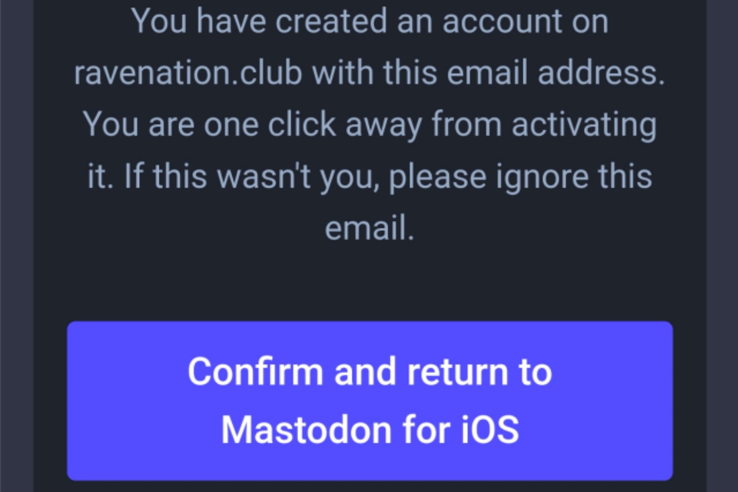 Confirmação de e-mail do Mastodon.