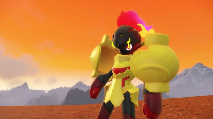 A fire Pokemon stands tall over paldea in Pokemon Scarlet and Violet.