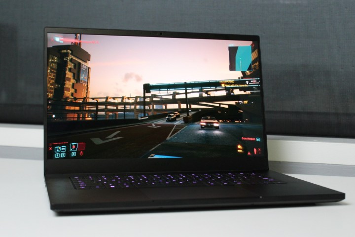 The OLED screen of the Razer Blade 15 on a table.